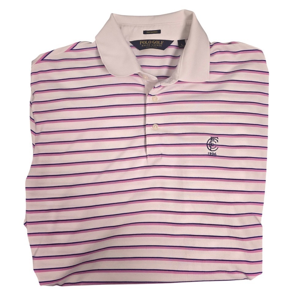Ralph Lauren Polo Golf Mens L Shirt Performance Casual Preppy Work Pima Striped